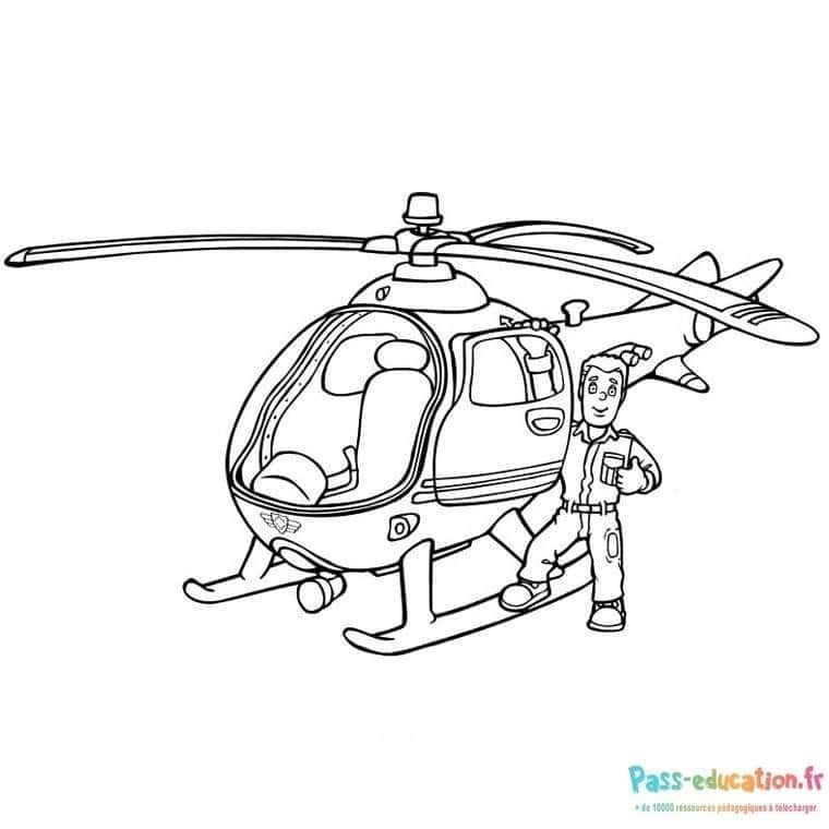 Coloriage Hélicoptère prêt au décollage à imprimer et colorier