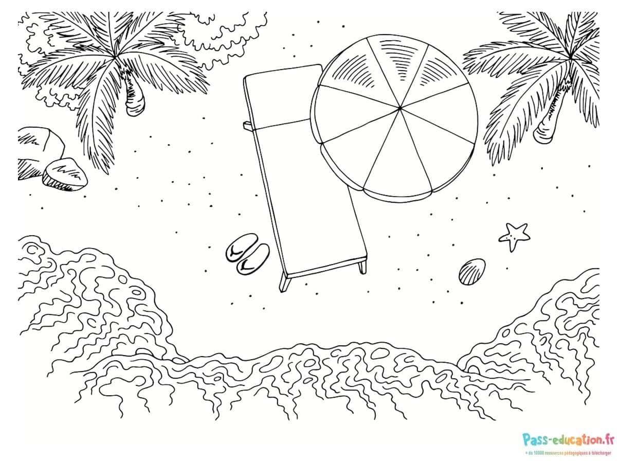Coloriage Plage tropicale à imprimer et colorier