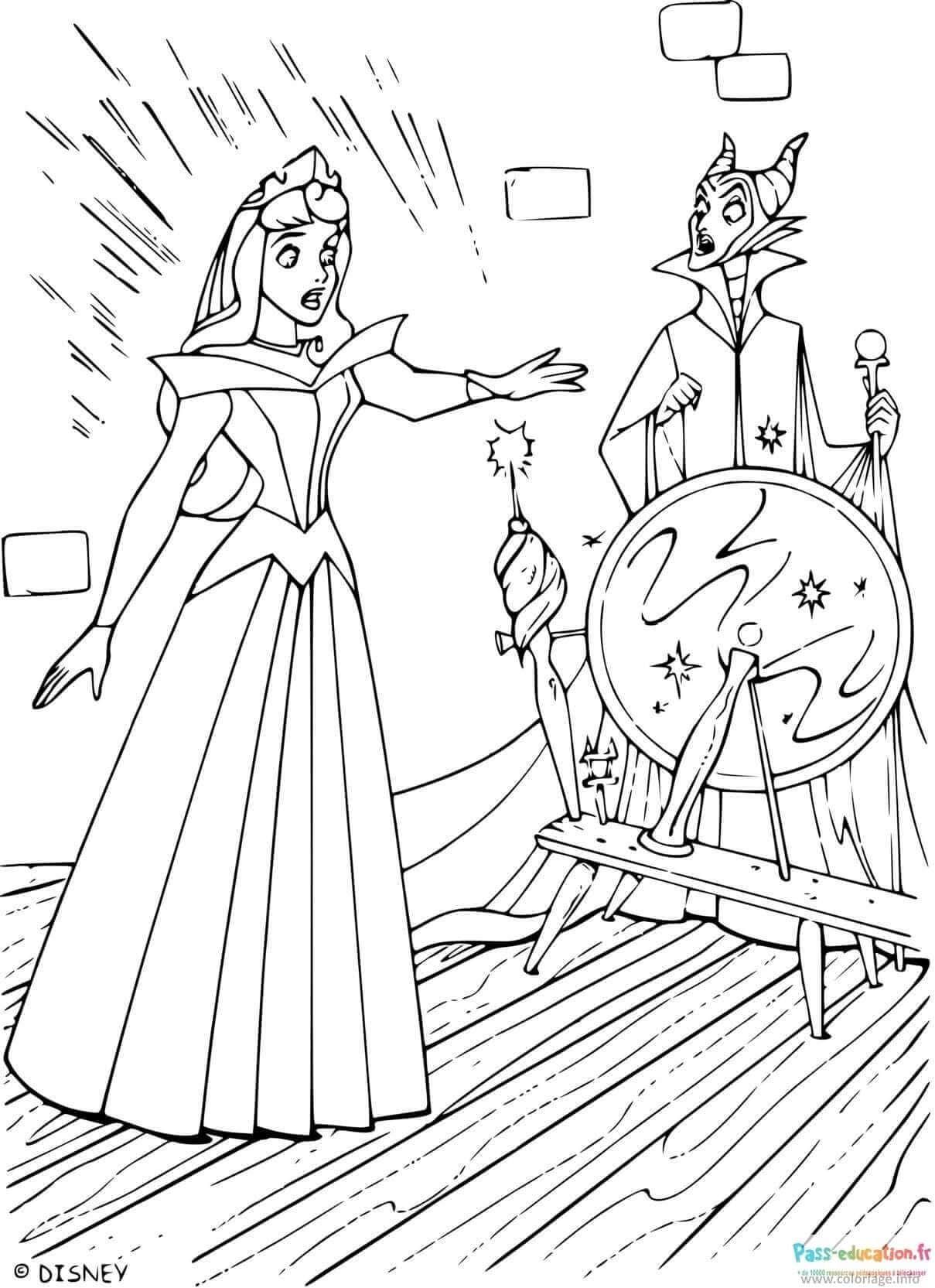 Coloriage Aurore face à Maléfique à imprimer et colorier