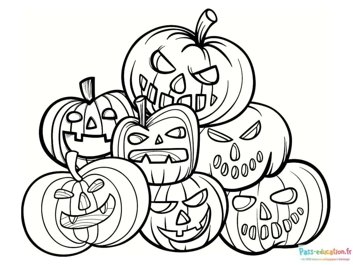 Coloriage Pile de citrouilles à imprimer et colorier