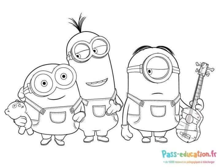 Coloriage Trois Minions à imprimer et colorier