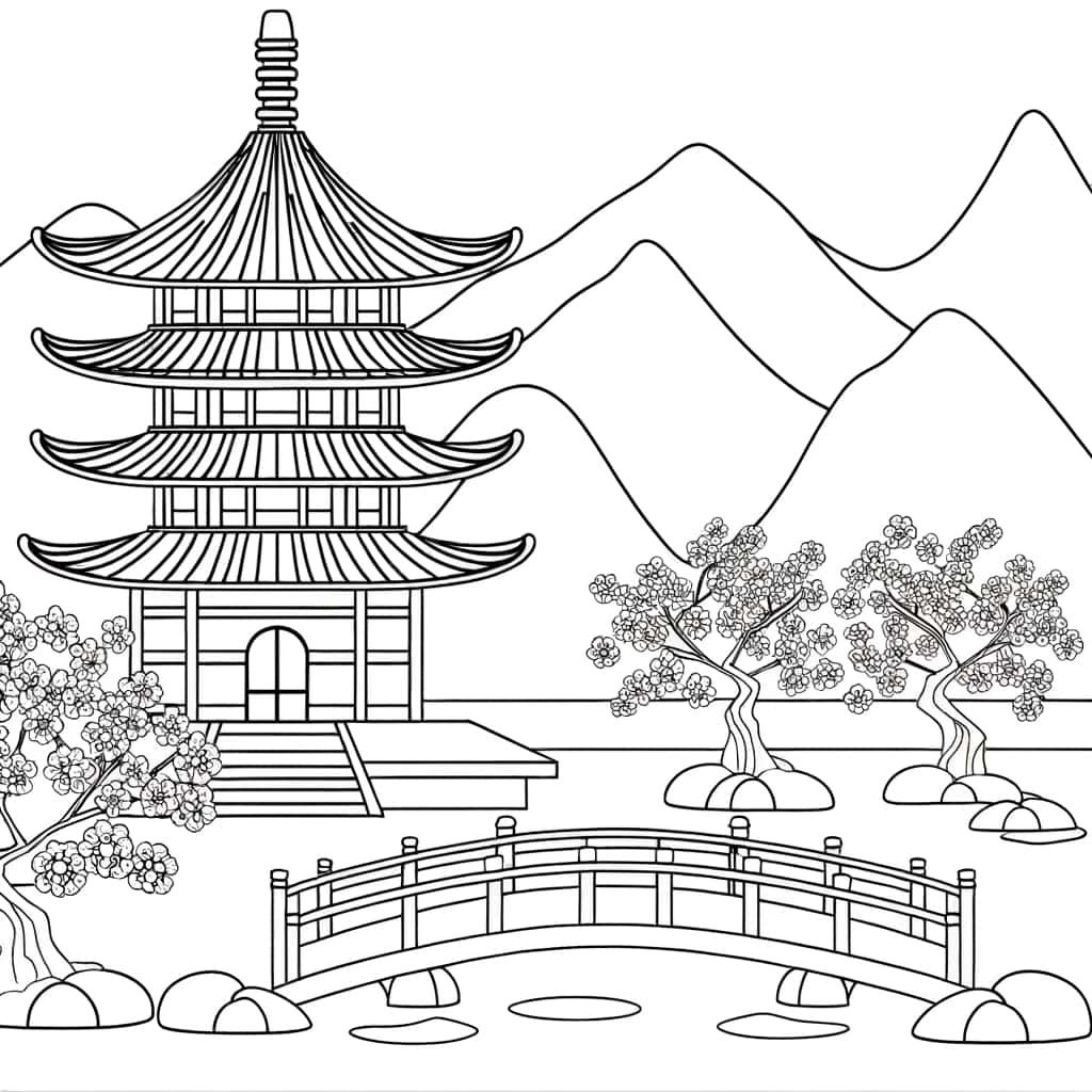Coloriage Pagode chinoise à imprimer et colorier