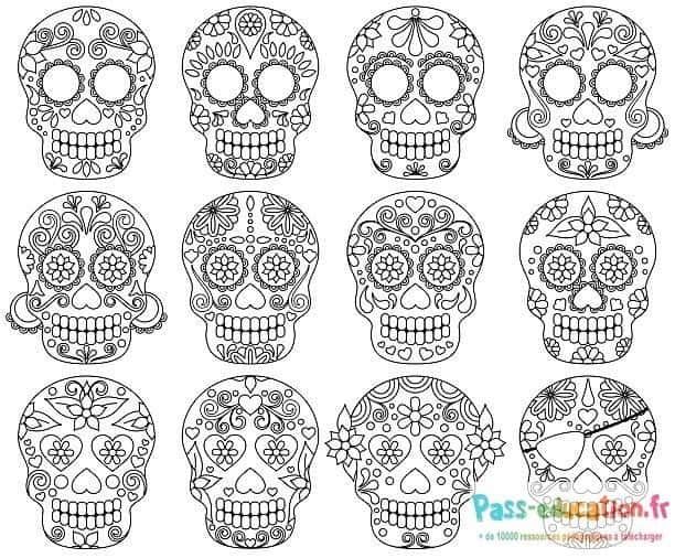 Coloriage Têtes de mort mexicaines à imprimer et colorier
