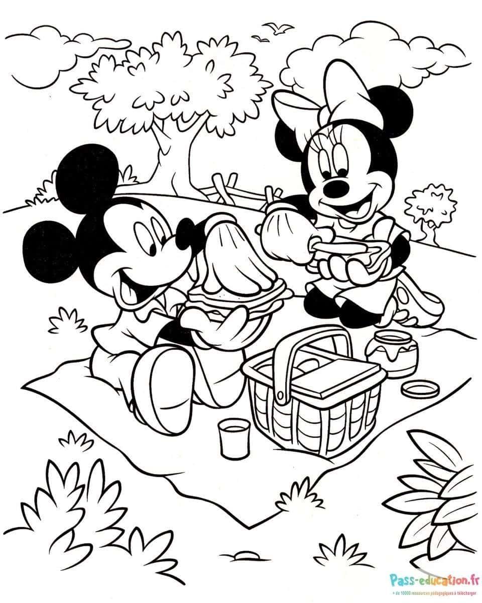Coloriage Pique-nique de Minnie et Mickey à imprimer et colorier