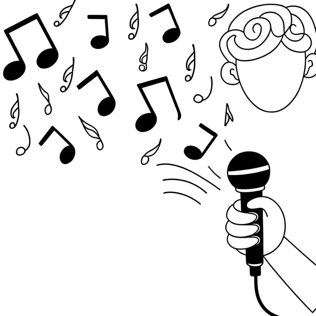 Coloriage Chanteur micro notes à imprimer et colorier
