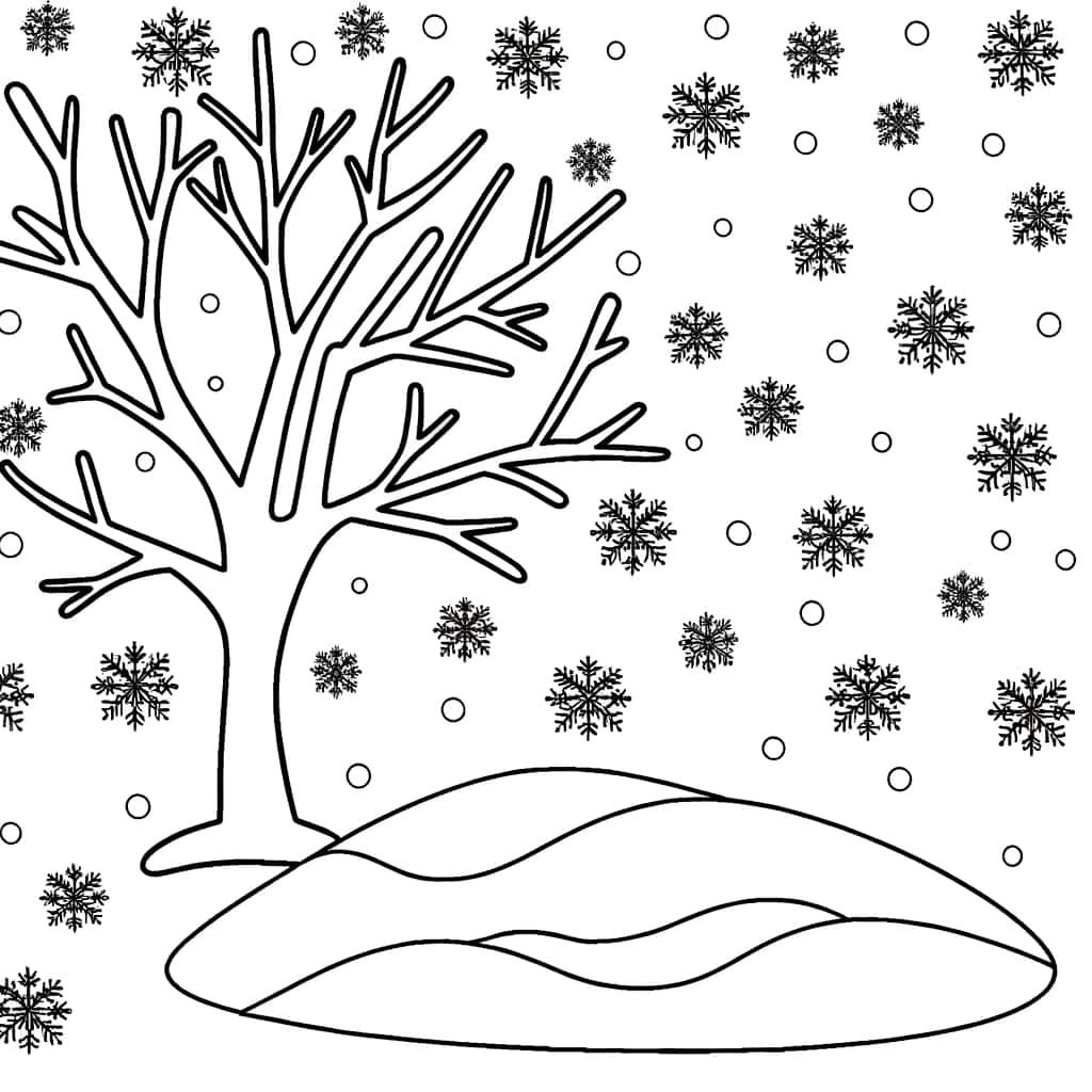 Coloriage Arbre Hiver à imprimer et colorier