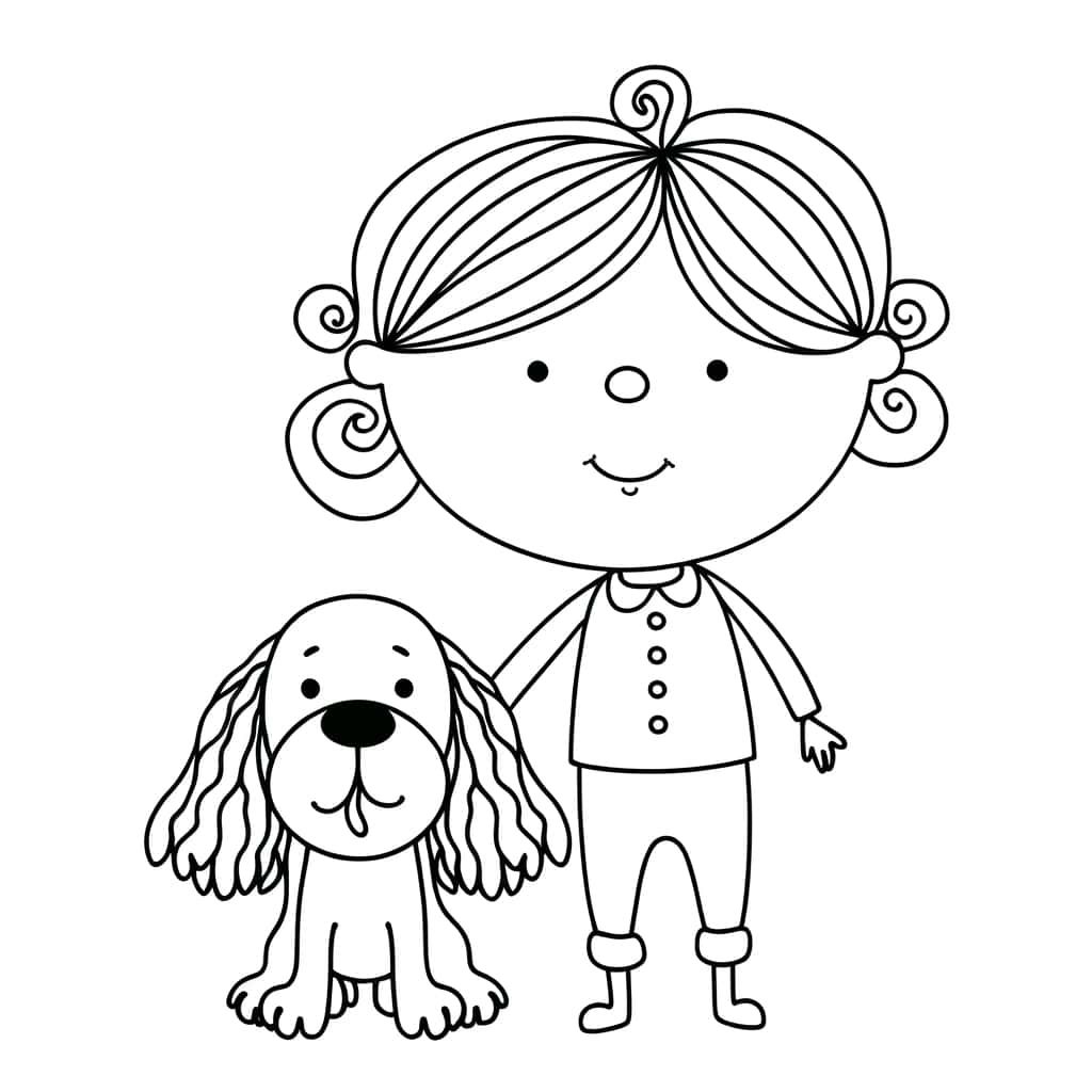 Coloriage Fille et chien à imprimer et colorier