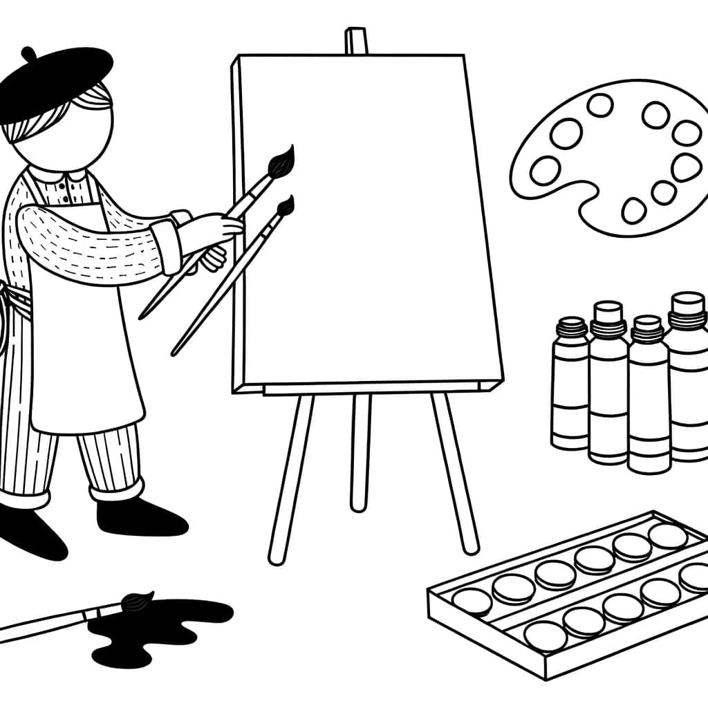 Coloriage Artiste peignant à imprimer et colorier