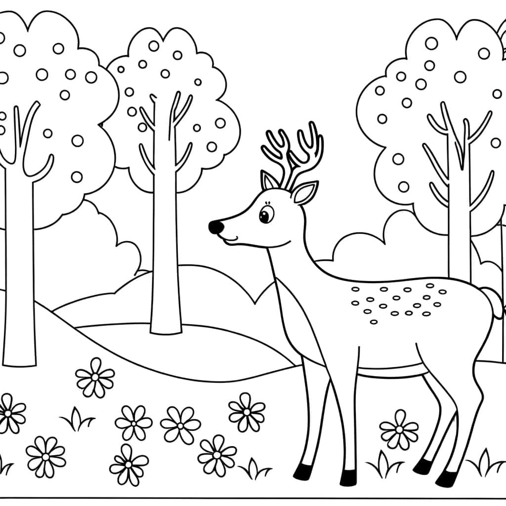 Coloriage Biche en forêt à imprimer et colorier