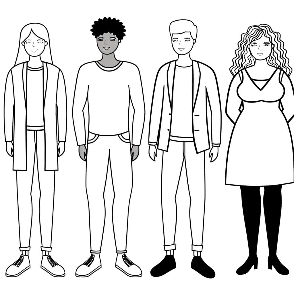 Coloriage Groupe stylisé à imprimer et colorier