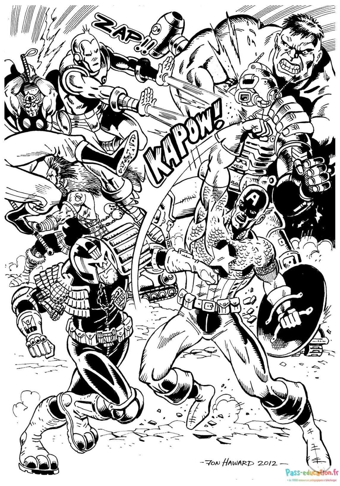 Coloriage Bataille Avengers à imprimer et colorier