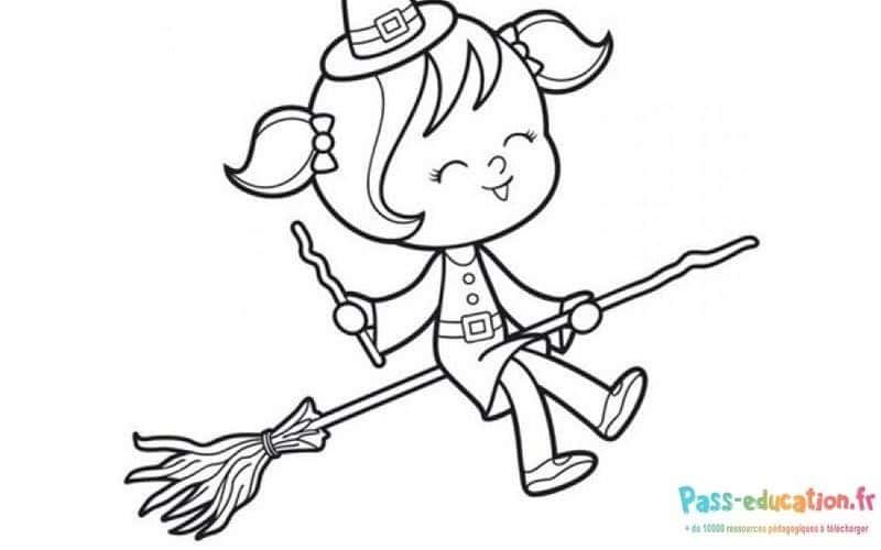 Coloriage Sorcière enfantine à imprimer et colorier