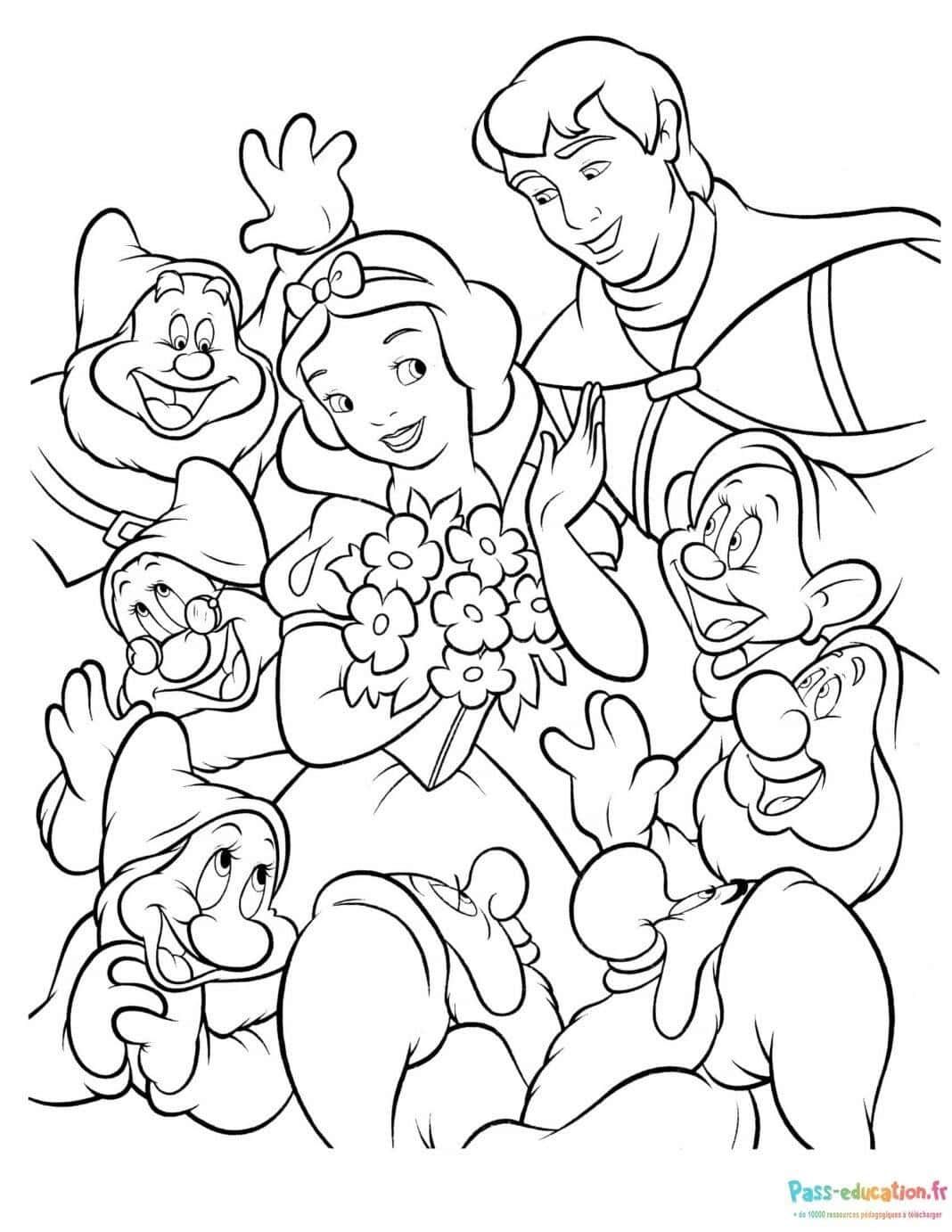 Coloriage Sept nains joyeux à imprimer et colorier