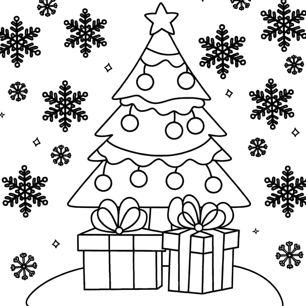 Coloriage Arbre de Noël cadeaux à imprimer et colorier
