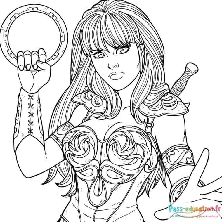 Coloriage Guerrière fantastique à imprimer et colorier