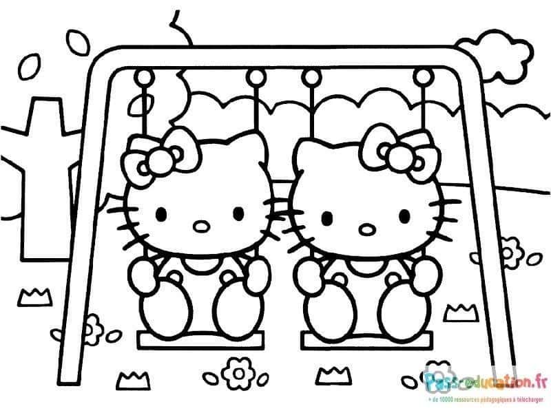 Coloriage Hello Kitty balançoire à imprimer et colorier