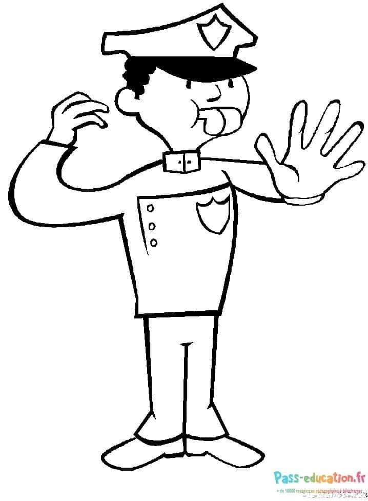 Coloriage Policier saluant à imprimer et colorier