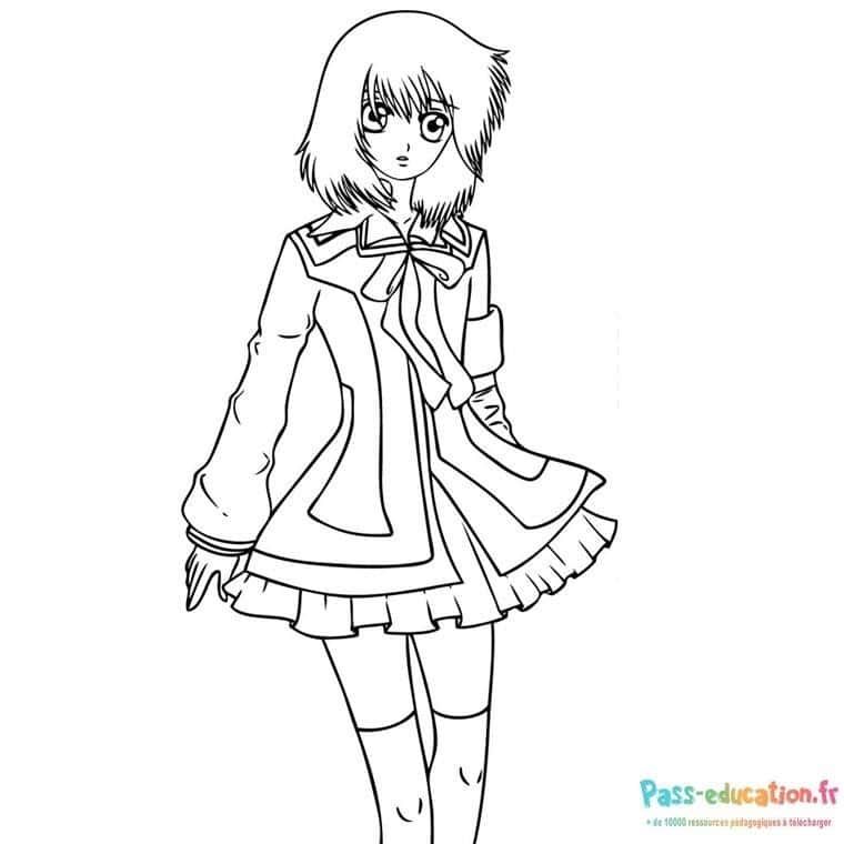 Coloriage Jeune fille en uniforme à imprimer et colorier