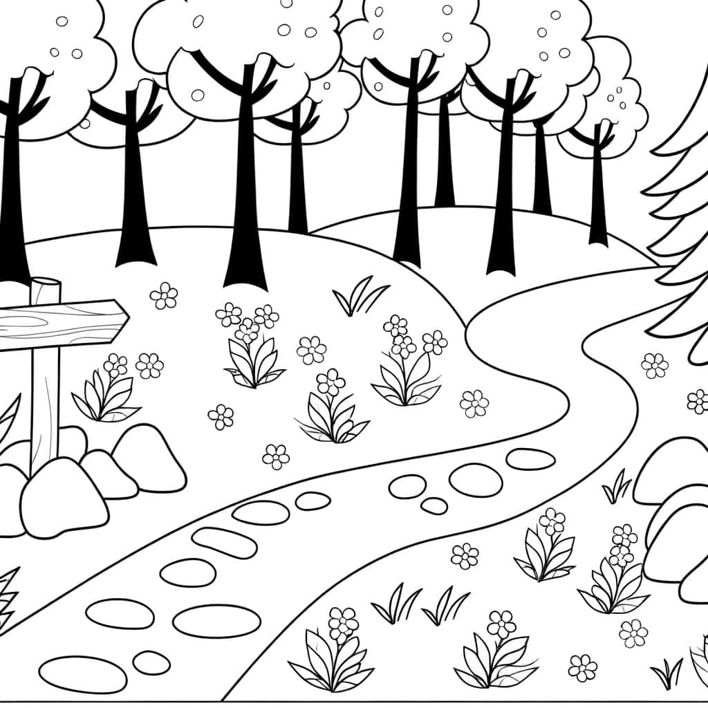 Coloriage Chemin en forêt à imprimer et colorier