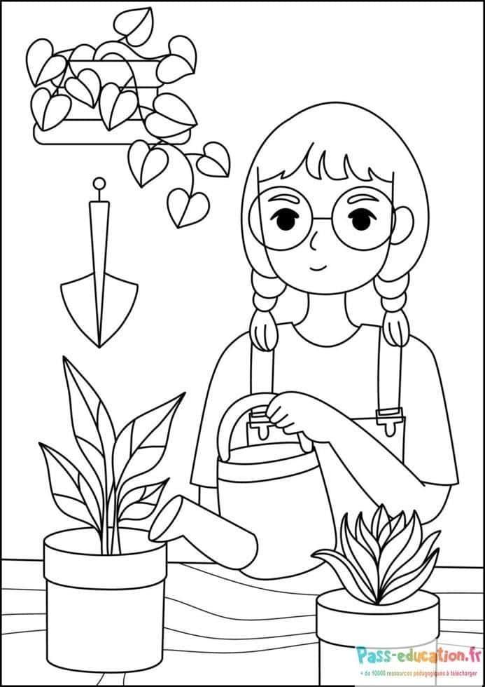 Coloriage Jardinage en action à imprimer et colorier