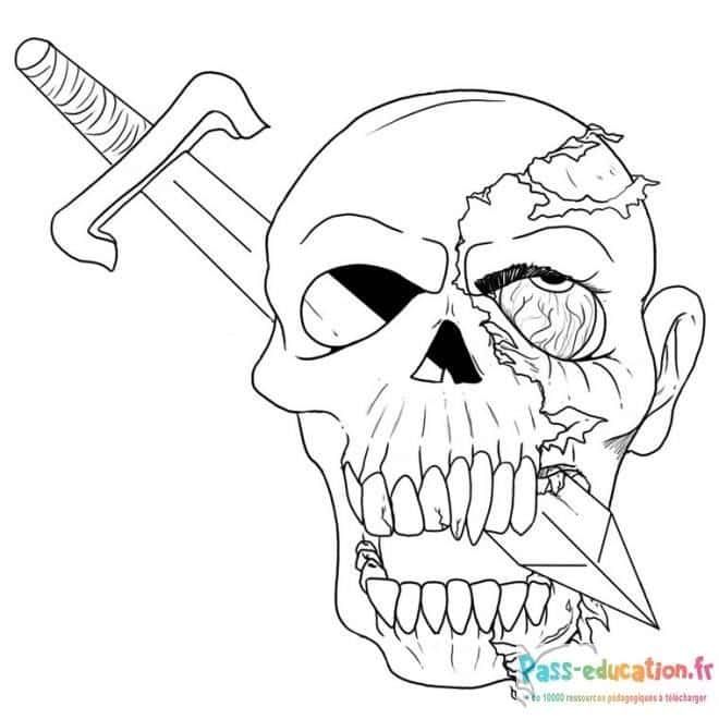 Coloriage Crâne de zombie à imprimer et colorier