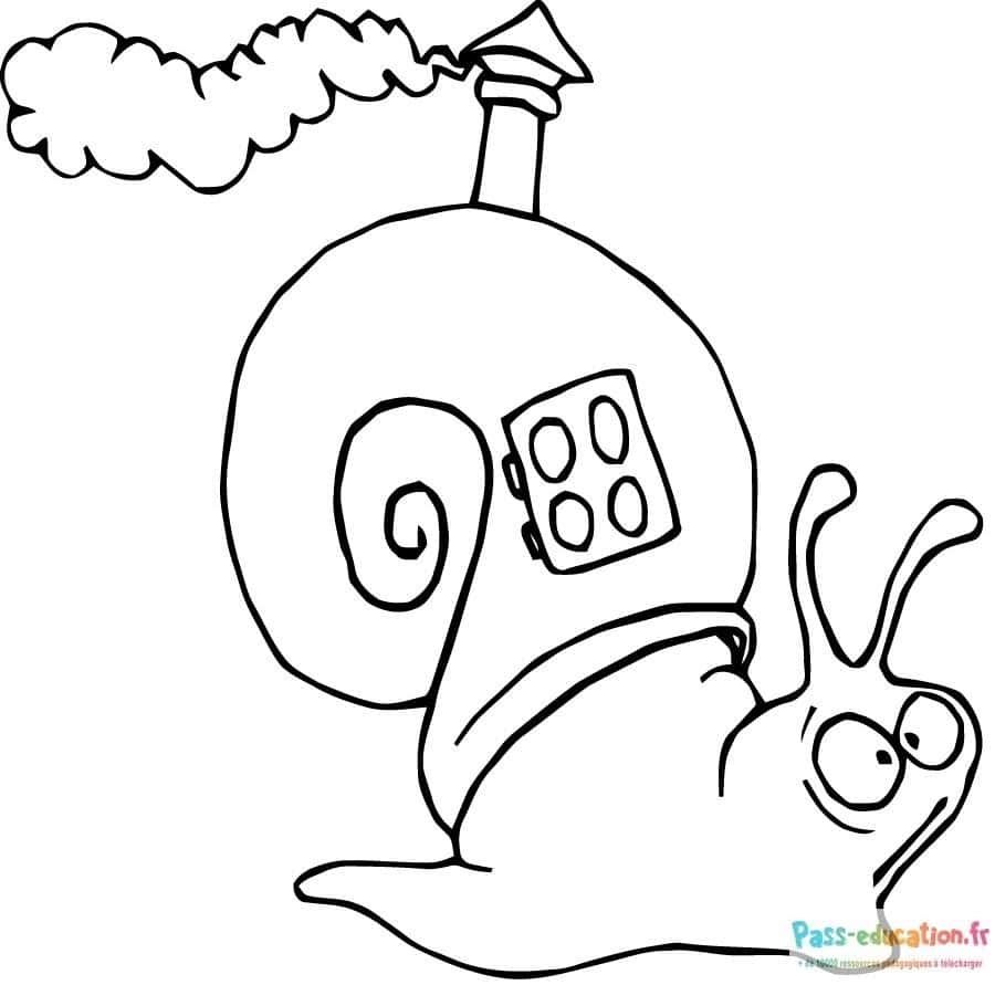 Coloriage Escargot maisonnette à imprimer et colorier
