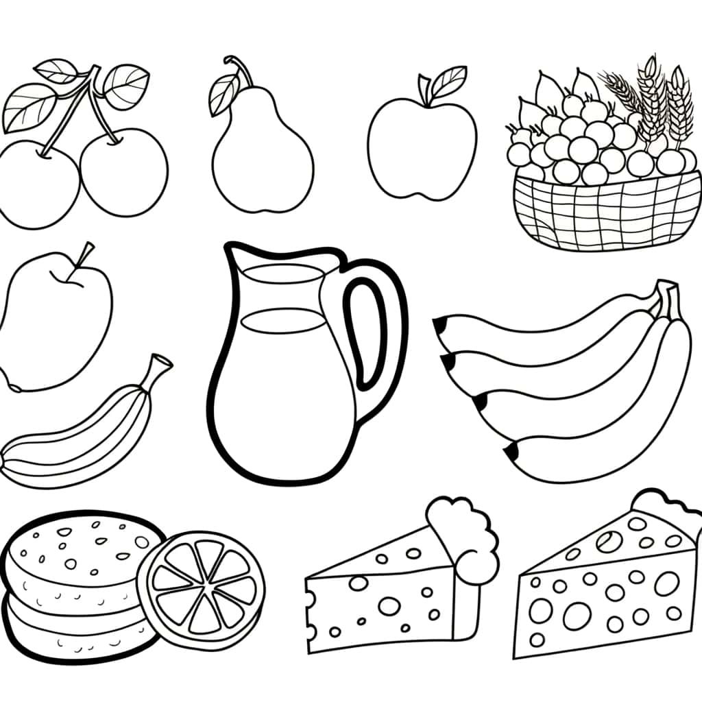 Coloriage Fruits et fromages à imprimer et colorier