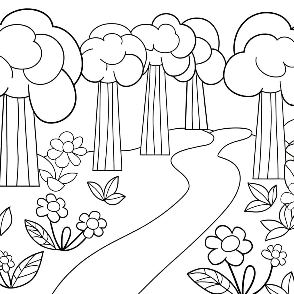 Coloriage Chemin en forêt à imprimer et colorier