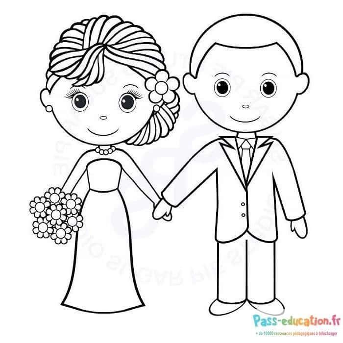 Coloriage Mariée et marié à imprimer et colorier