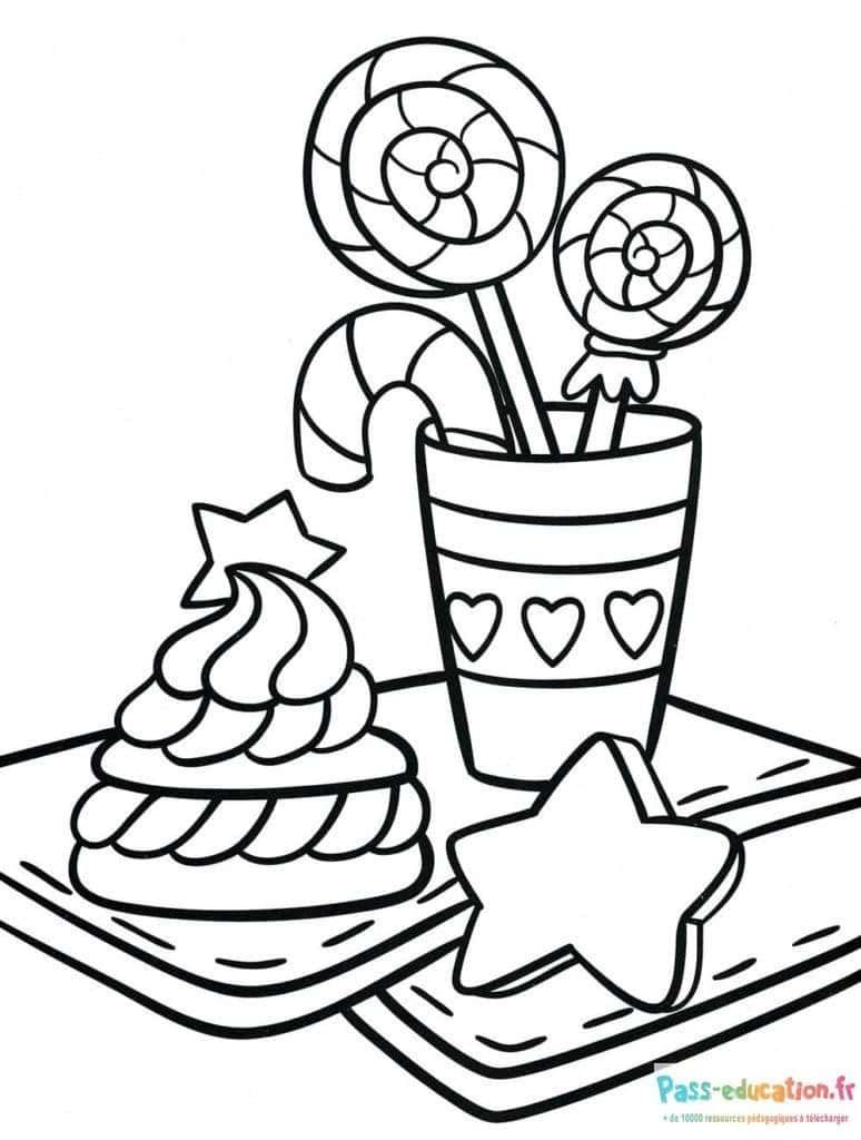 Coloriage Sucettes et gâteau à imprimer et colorier