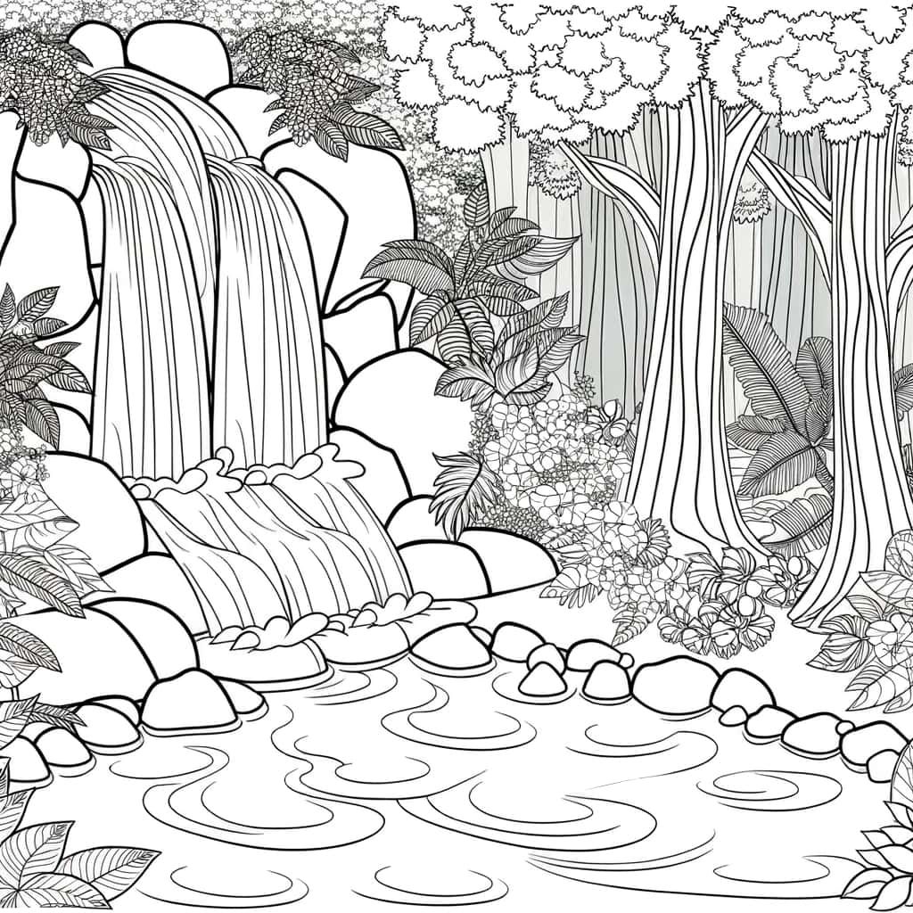 Coloriage Cascade tranquille à imprimer et colorier