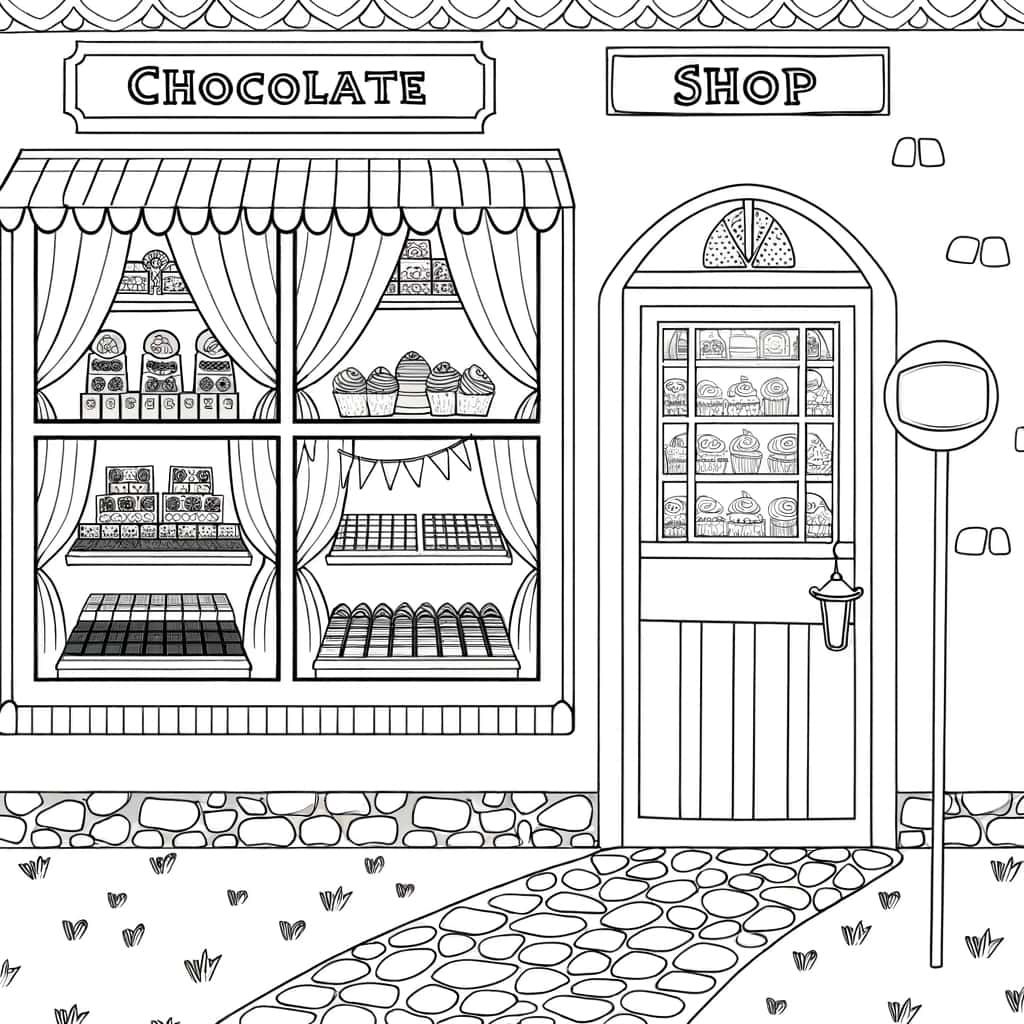 Coloriage Boutique de chocolat à imprimer et colorier