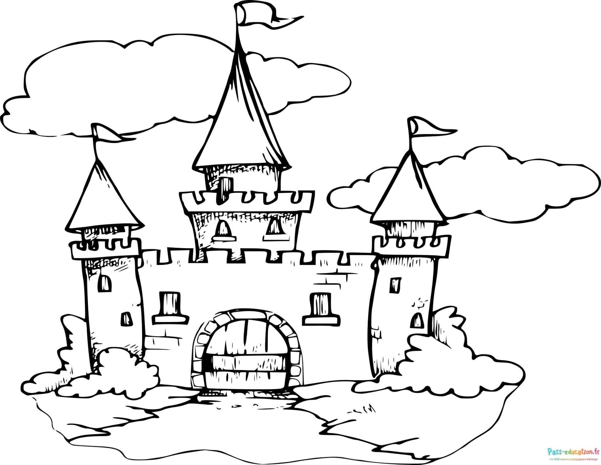 Coloriage Château médiéval à imprimer et colorier