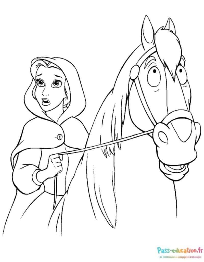 Coloriage Belle et cheval à imprimer et colorier