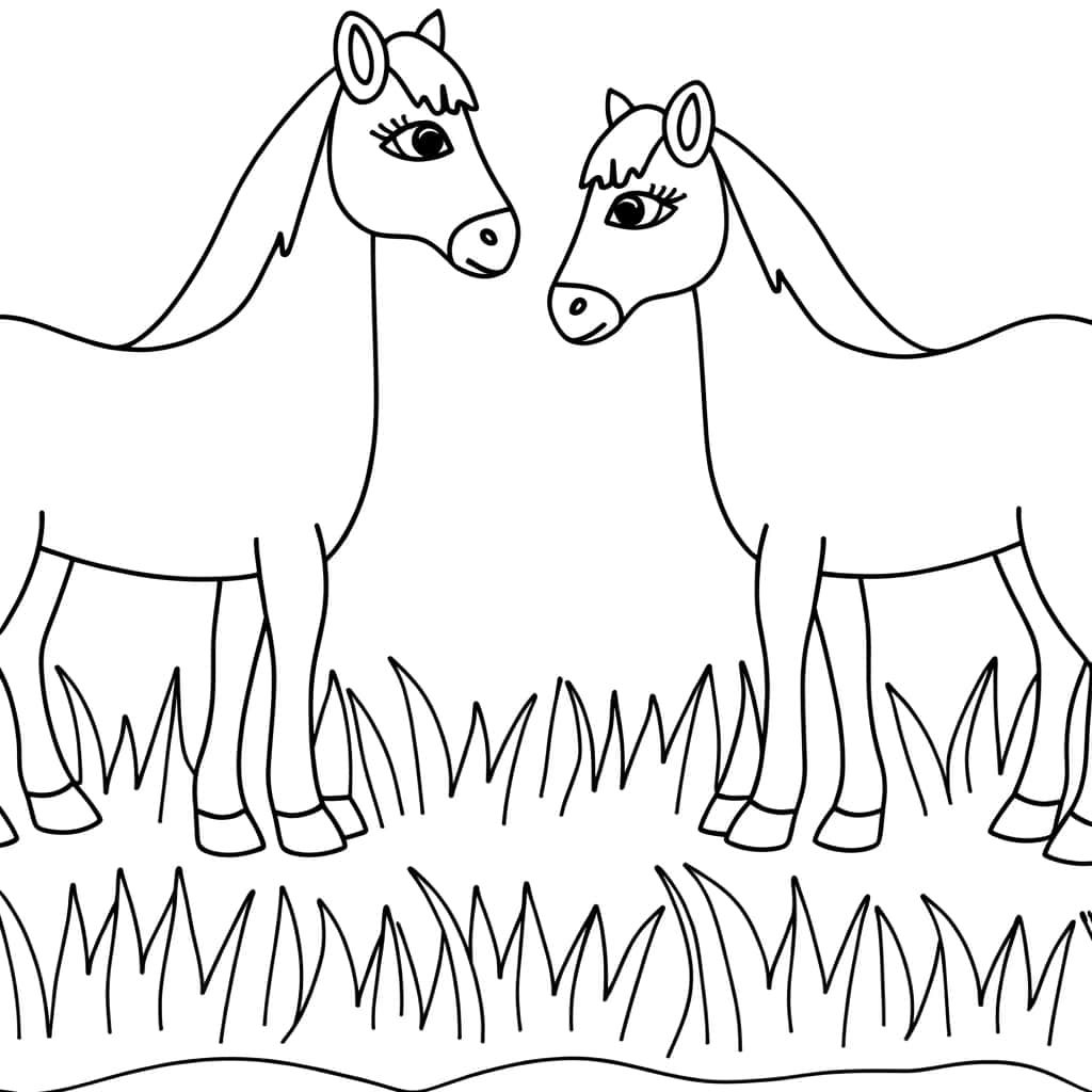 Coloriage Deux chevaux à imprimer et colorier