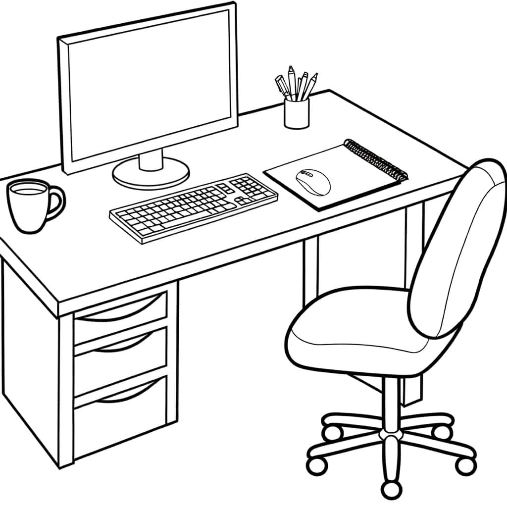 Coloriage Bureau d'ordinateur à imprimer et colorier