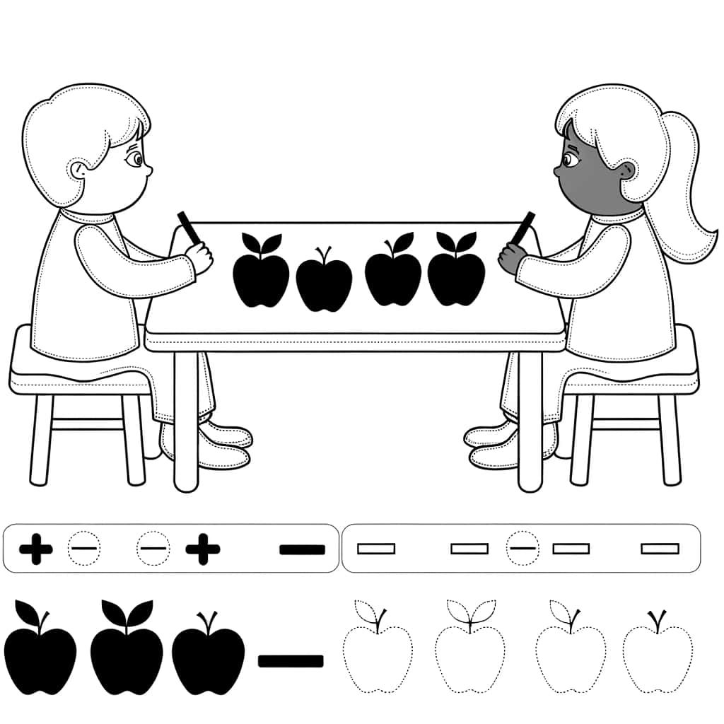 Coloriage Addition de pommes à imprimer et colorier