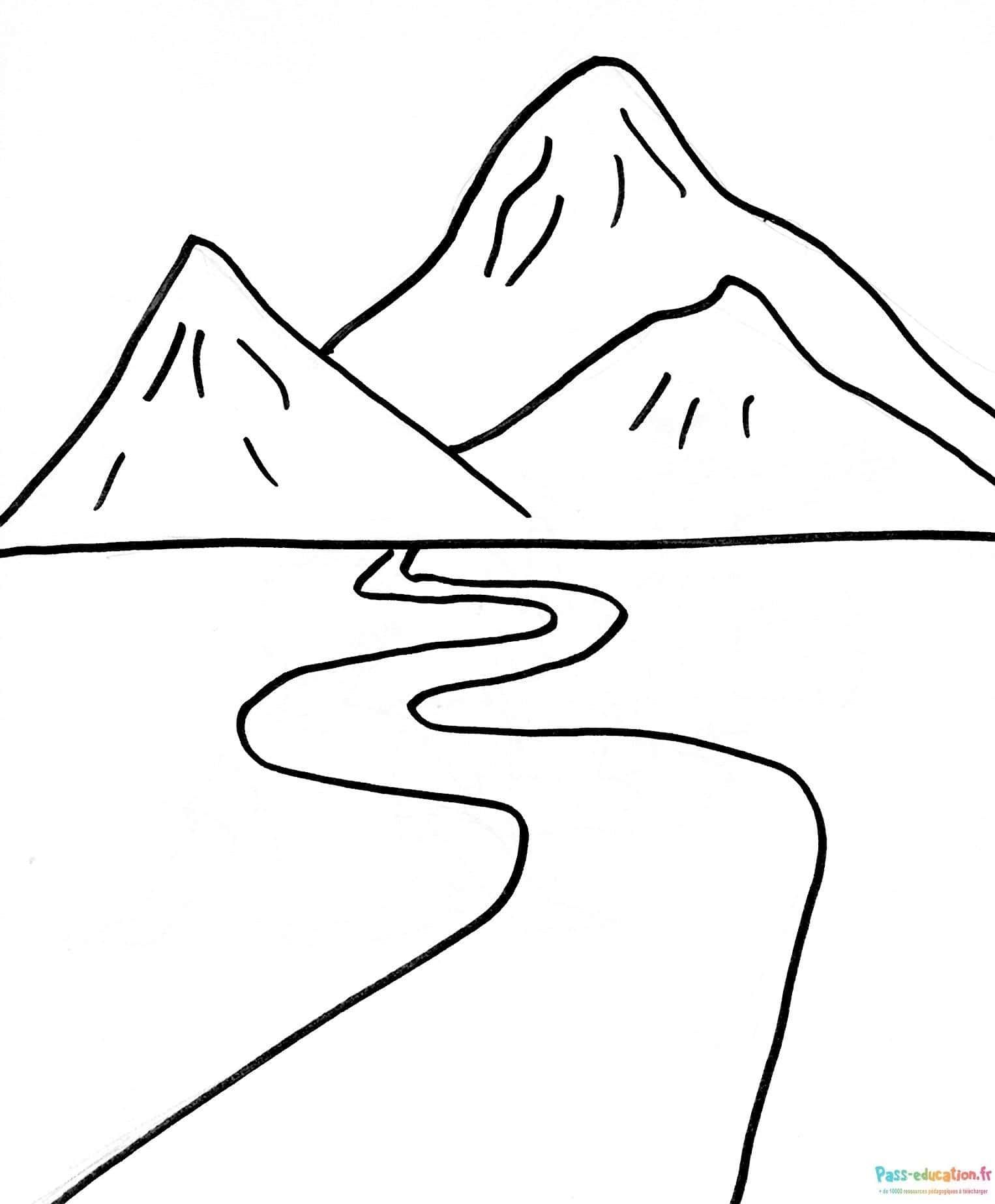 Coloriage Montagnes et chemin à imprimer et colorier