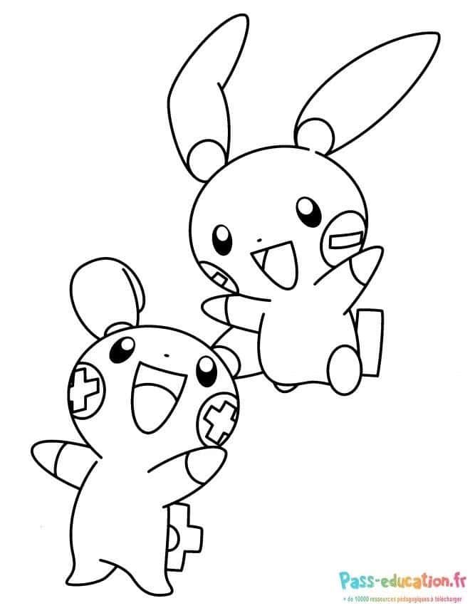 Coloriage Duo Pokémon joyeux à imprimer et colorier