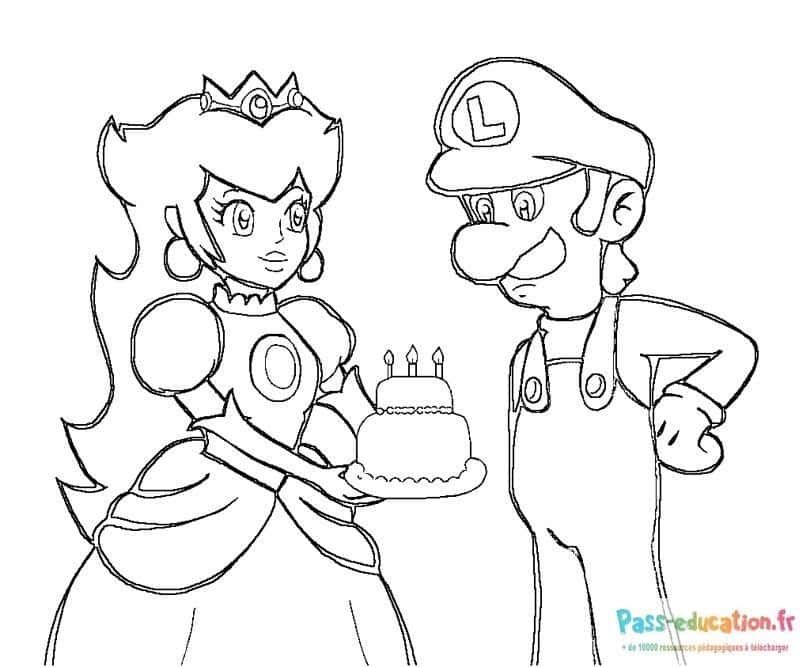 Coloriage Luigi et la princesse à imprimer et colorier