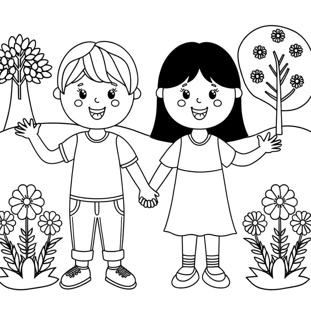 Coloriage Amis inséparables à imprimer et colorier