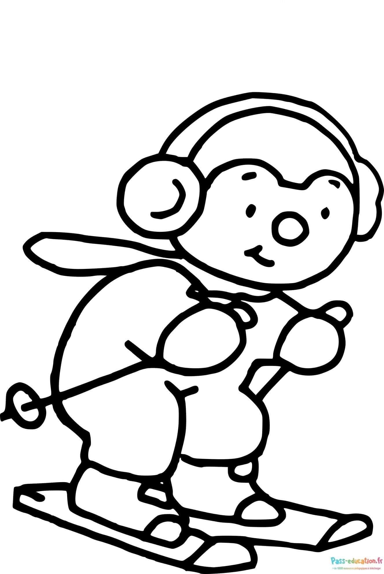 Coloriage T'choupi skie à imprimer et colorier