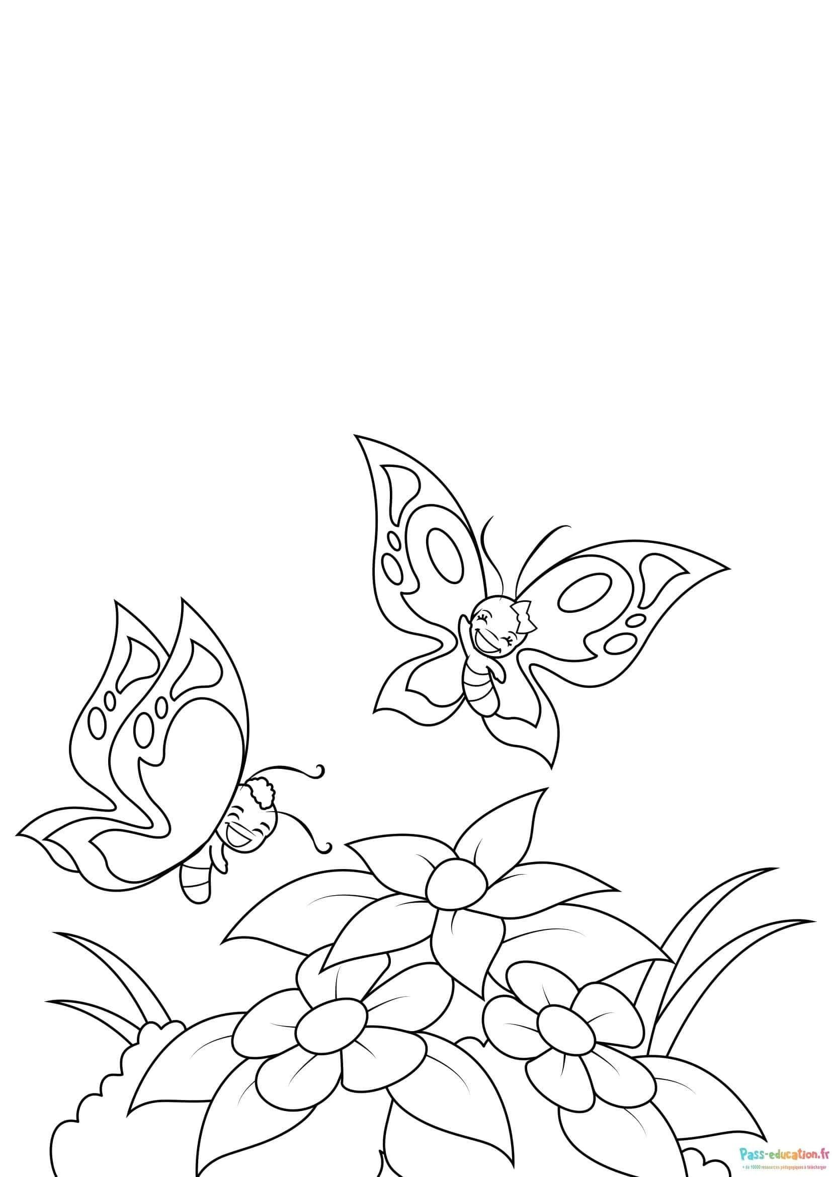 Coloriage Papillons et fleurs à imprimer et colorier