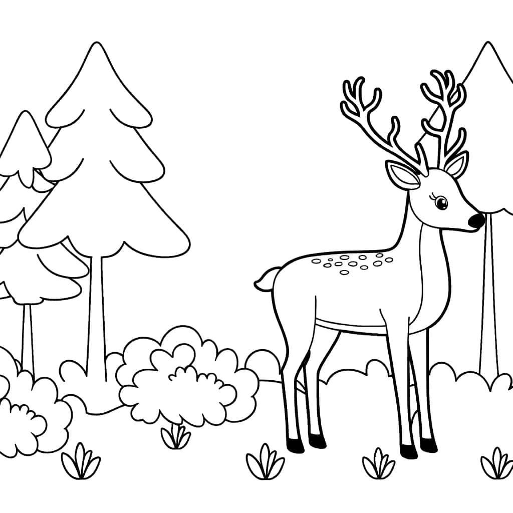 Coloriage Cerf dans la forêt à imprimer et colorier