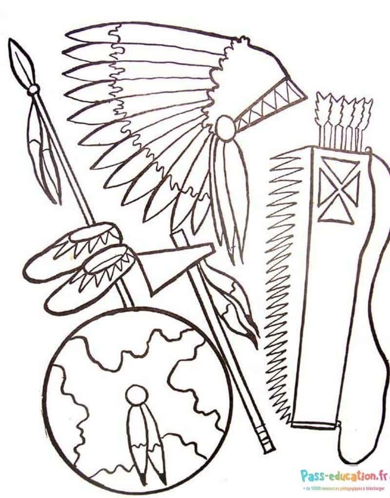 Coloriage Accessoires amérindiens à imprimer et colorier
