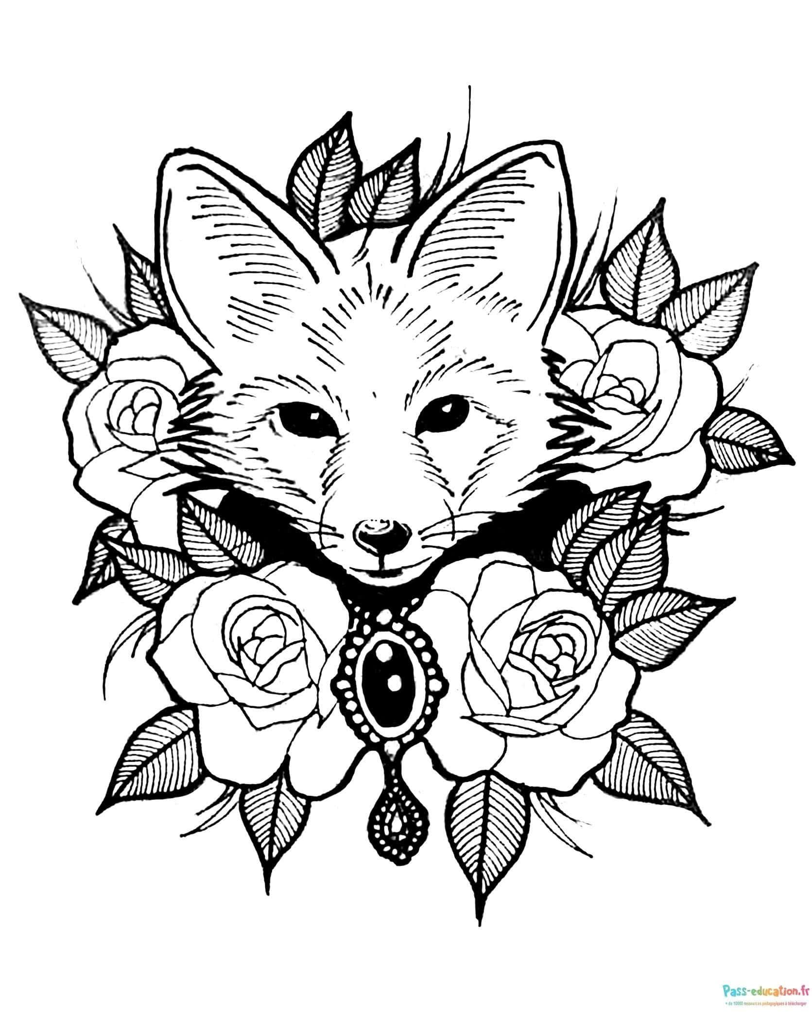 Coloriage Renard floral à imprimer et colorier