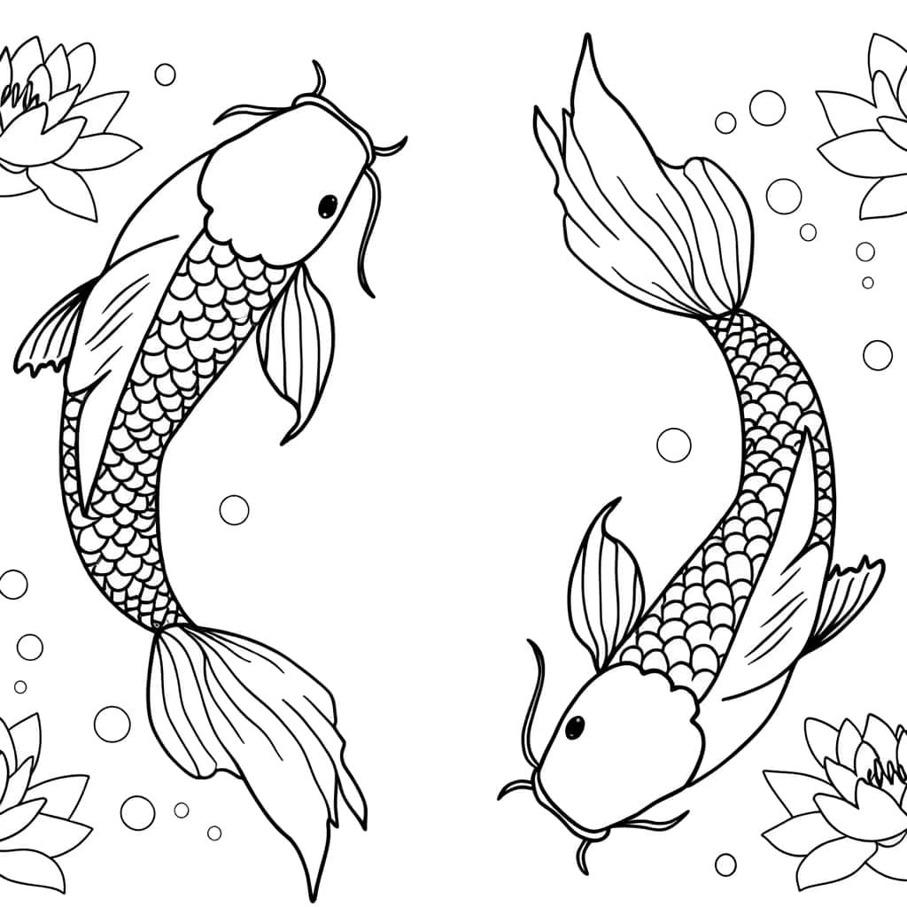 Coloriage Carpe Koi Yin Yang à imprimer et colorier