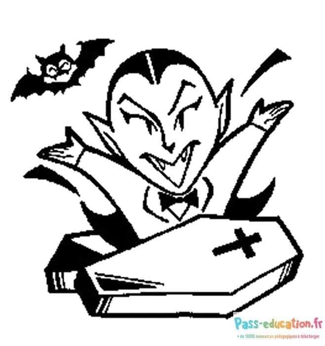 Coloriage Dracula et cercueil à imprimer et colorier