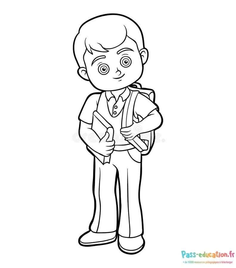 Coloriage Écolier prêt pour l'école à imprimer et colorier