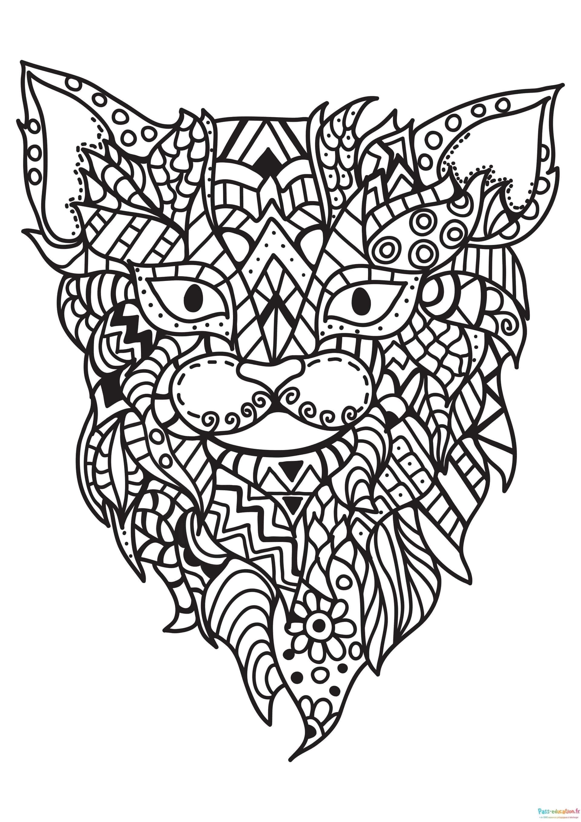 Coloriage Mandala de chat à imprimer et colorier